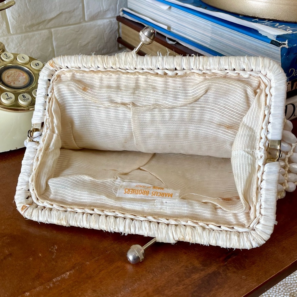 Vintage Mid-Century Marcus Brothers Italian Beaded + Woven Boho Clutch Handbag - Picture 15 of 15
